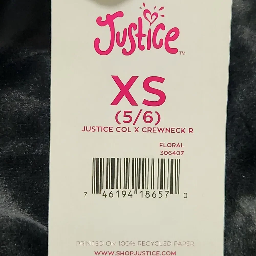 Justice Sweater For Girl's Size XSmall 5/6 Black Floral Super Soft
